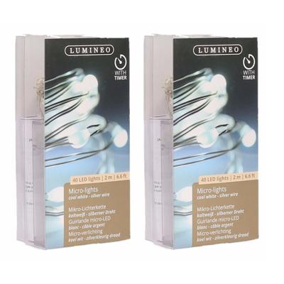 Lumineo draadverlichting - 2x - timer - zilverdraad - 40 lampjes - wit licht - 195 cm
