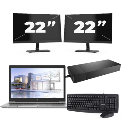 HP ZBook 15u G5 - Intel Core i7-8e Generatie - 15 inch - 8GB RAM - 256GB SSD - Windows 11 + 2x 22 inch Monitor