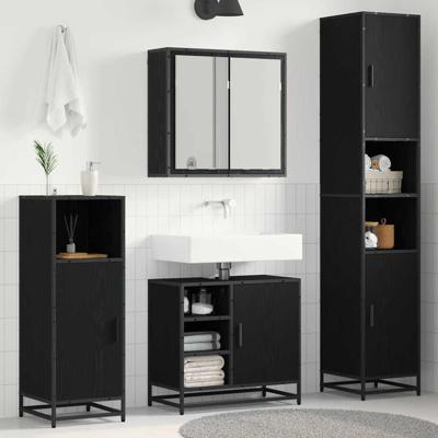 Badkamermeubelset met opslag 3 pcs Zwart eiken 65 x 33 x 60 cm