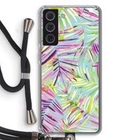 Tropical Palms Blue: Samsung Galaxy S21 FE Transparant Hoesje met koord