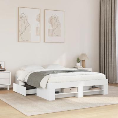 Bedframe bewerkt hout wit 135x190 cm