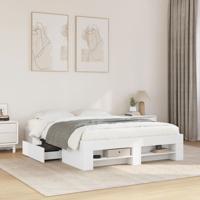 Bedframe bewerkt hout wit 135x190 cm