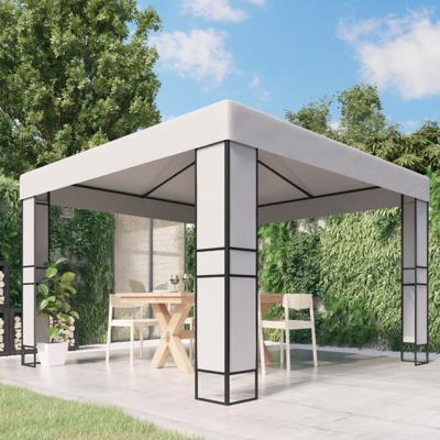 Prieel met dubbel dak 3x3 m wit