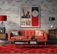 Rood retro Vinyl tapijt woonkamer