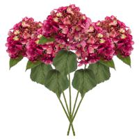 Kunstbloem Hortensia tak - 5x - 50 cm - fuchsia - kunst zijdebloem - Hydrangea - decoratie bloem