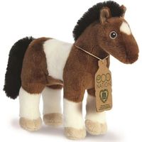 Pluche knuffeldier paard - bruin/wit - 28 cm - Boerderijdieren thema - thumbnail