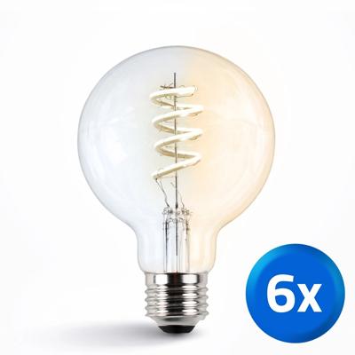 Tuya slimme led filament lamp goud - E27 fitting Globe - Dual White - Voordeelset van 6