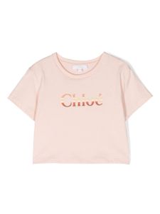 Chloé Kids t-shirt en coton à logo embossé - Rose