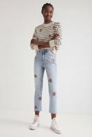 Gebloemde straight cropped jeans - BLUE - 34