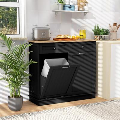 42 L Keukenkast met Groot Werkblad en 2 Laden & Verstelbaar Rek Vuilnisemmerkast voor Keuken Zonder Vuilnisemmer 100 x 35 x 90,5 cm Zwart