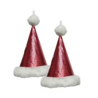 Kersthangers kerstmuts - 2x - rood glitters - 17 cm - kerstornamenten - thumbnail