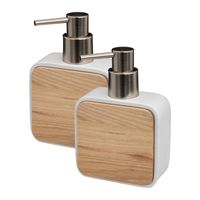 Zeeppompje/zeepdispenser - 2x stuks - wit - 10 x 15 cm - 200 ml - bamboe/kunststeen - badkamer