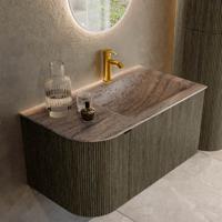Badmeubel Mondiaz Kurve-Dlux | 85 cm | Meubelkleur Shadow | Wastafelkleur Oza | Solid surface | Wasbak rechter zijde spoelbak | 1 kraangat