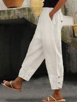 Plain Buttoned Cotton Linen Pants - thumbnail