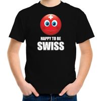 Zwitserland Emoticon Happy to be Swiss landen t-shirt zwart kinderen - thumbnail