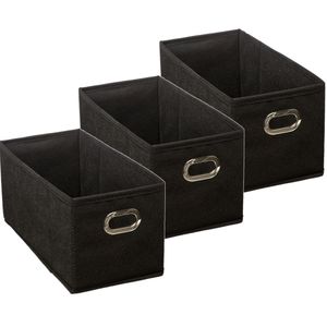 Set van 3x stuks opbergmand/kastmand 7 liter zwart linnen 31 x 15 x 15 cm