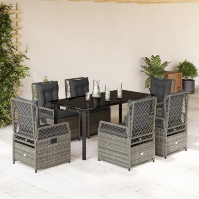 7-delige Tuinset met kussens poly rattan grijs