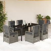 7-delige Tuinset met kussens poly rattan grijs