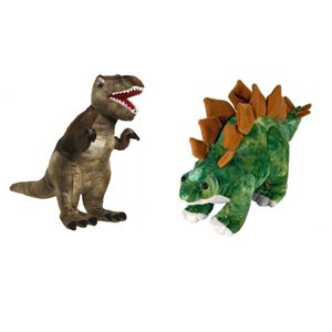 Setje van 2x knuffel dinosaurussen T-Rex en Stegosaurus