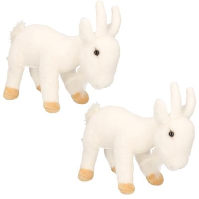 Cornelissen pluche geit knuffel - 2x stuks - wit - 22 cm - Geiten knuffeldieren - Boerderij dieren