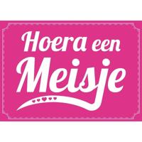 Hoera een meisje ansichtkaart - wenskaart - geboorte - geboren - kraamcadeau - A5 - roze - karton