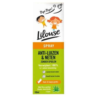 Lilouse Anti Luizen en Neten Spray Zonder Insecticide Vanaf 3 Jaar Kam + Kapje Gratis 100ml