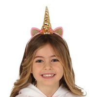 Verkleed haarband Unicorn/eenhoorn - goud gekleurd - kinderen/meisjes - thumbnail