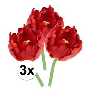 3x Rode tulp deluxe Kunstbloemen 25 cm