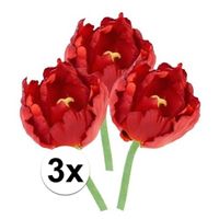 3x Rode tulp deluxe Kunstbloemen 25 cm