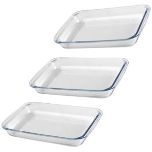 Chef Traiteur Ovenschaal van borosilicaat glas - 3x - rechthoek - 3 Liter - 39 x 23 x 5 cm