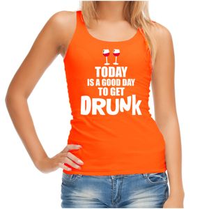 Oranje tanktop today is a good day to get drunk wijn Koningsdag/ Nederland/ EK/ WK supporter dames XL  -