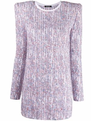 Balmain robe brodée de sequins à manches longues - Bleu