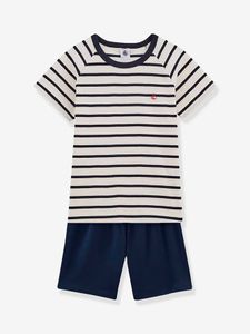 Katoenen gestreepte pyjama voor kleine jongens - PETIT BATEAU marineblauw gestreept