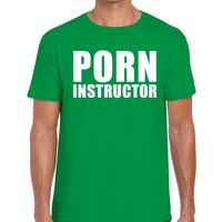 Porn instructor tekst t-shirt groen heren