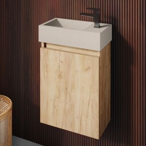 Fontana Crest toiletmeubel warm eiken 40x22cm met beige fontein rechts