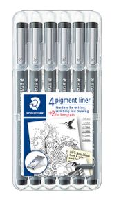 Fineliner Staedtler Pigment 308 zwart set 4+2 gratis