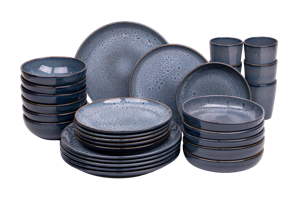 30 delige serviesset - 6 persoons - Amadora - blauw met aqua look - Portugees stoneware