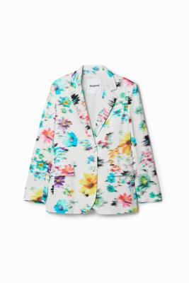 Gestructureerde blazer met bloemen - WHITE - XL