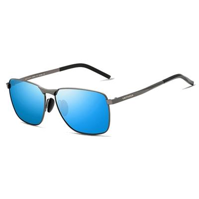 Vintage Square zonnebrillen mannelijke UV400 gepolariseerde lens zonnebril (grijs + blauw)