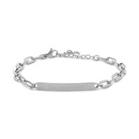 Gegraveerde eigen tekst bar armband - Stainless steel - Zilver - Oval chain ( € 31,95 )