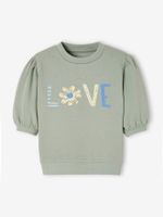 Sweatshirt "love" voor meisjes met korte pofmouwen blauwgroen