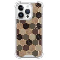 iPhone 14 Pro siliconen shockproof hoesje - Kubus groen bruin
