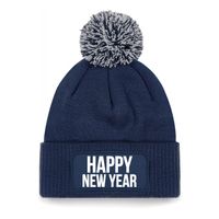 Happy New Year muts met pompon unisex - one size - navy