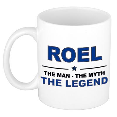 Roel cadeau mok - man myth legend - naam koffiemok / beker - wit en blauw - 300 ml Roel cadeau mok - man myth legend - naam koffiemok / beker - wit en blauw - 300 ml