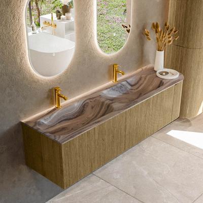Badmeubel Mondiaz Kurve-Dlux | 165 cm | Meubelkleur Dusk | Wastafelkleur Sombra | Solid surface | Dubbel / Links spoelbak | 2 kraangaten