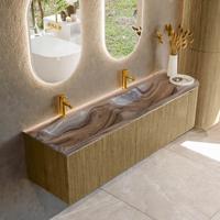 Badmeubel Mondiaz Kurve-Dlux | 165 cm | Meubelkleur Dusk | Wastafelkleur Sombra | Solid surface | Dubbel / Links spoelbak | 2 kraangaten