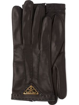 Prada gants en cuir à empiècement contrastant - Noir