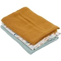 Set van 3 Bamboe doeken - DOMIVA - 1 Bedrukt + 2 Effen - Karamelgroen - 60x60 cm