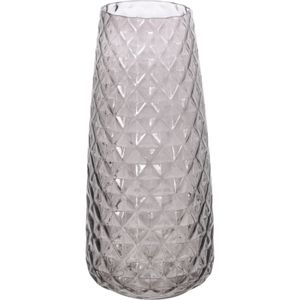 Cilindervaas gestipt/geribbeld glas grijs 10 x 21 cm