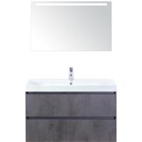 Maxx XL Badmeubelset 100 cm - Beton Antraciet - Wastafel Just 1 Kraangat met LED Spiegel